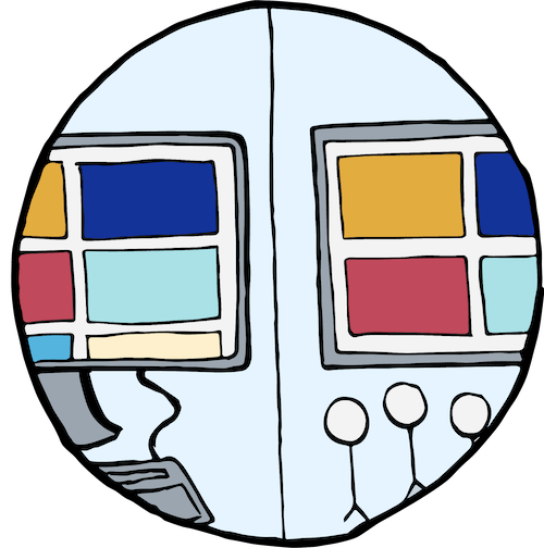 People looking at postcards layed out in a grid